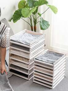 1pc Multi-Layer Stackable Wardrobe Storage Basket,Drawer Style Partition Shelves,Closet Organization Rack - Beige - View 4