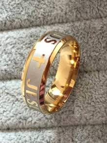 1 Miếng Kích thước lớn 8mm 316 Thép Titan 18K Mạ bạc Mạ vàng Vượt qua Lá thư Nhẫn cưới - Vàng - Xem 2