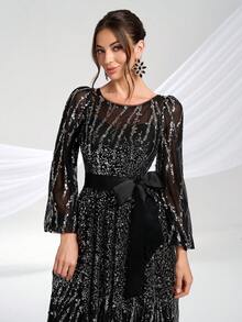 YISIKADO Váy dạ hội nữ đính sequin lấp lánh thắt nơ trước sang trọng thanh lịch, váy dài dự tiệc prom, tiệc cưới, tiệc chiêu đãi, lễ tốt nghiệp, tiệc tối trang trọng, buổi hòa nhạc - Nhiều màu - Xem 7