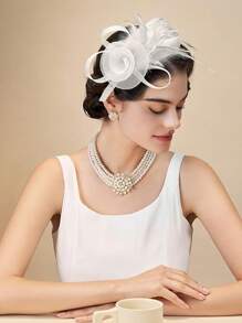 1pc Elegant Natural Feather Hairband, Versatile For Party And Performance, Spring/Autumn Mini Hats Tiny Hats Derby Hat Fascinator Mini Top Hat Mini Cap, Gifts, Wedding