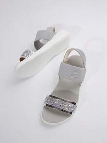 女士加大码轻便运动凉鞋，舒适平底休闲户外沙滩鞋，露趾，夏季 - 灰色 - 查看 6