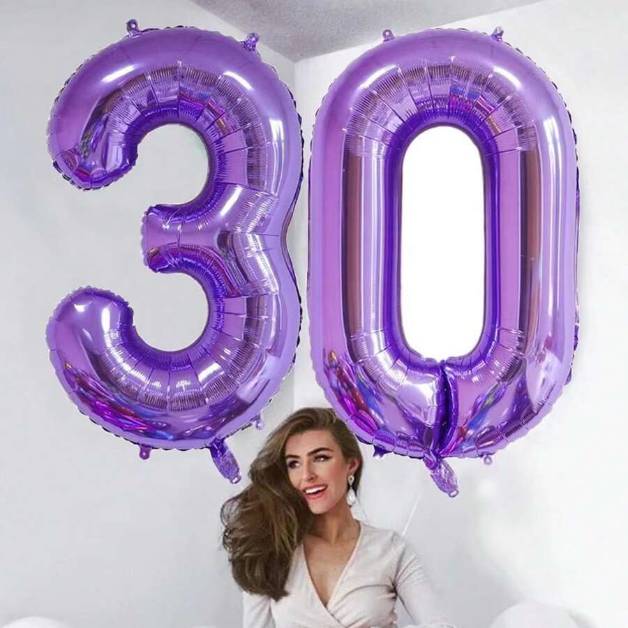 Globos con números de lámina de 32 pulgadas en color morado para decoración de fiestas de cumpleaños, aniversarios y otras celebraciones, números del 0 al 7. - Morado - Ver 1