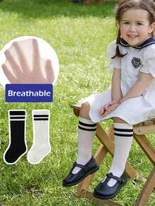 4 Pairs Kids Sports Knee High Socks, Thin Breathable Fabric, Soft Comfortable Elastic, 2 Black 2 White, Medium/Small Children, Summer - Multicolor - View 1