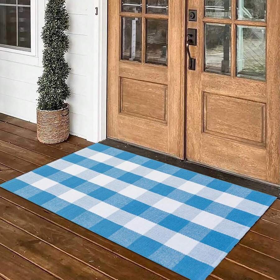 31inch X 20inch Spring Rugs Blue And White Plaid, Area Rug Outdoor ...