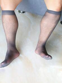 1 Pair Sexy Men's Ultra Thin Transparent Silky Socks, Colorful Breathable Scrunch Socks For Men, Reinforced And High Elasticity Design, Comfortable Men's Business And Formal Dress Stockings Accessories, Crew Socks, For Men's Gift, Daily Wear, Outdoor Use, Dating Wear, Cosplay, Travel Vacation, Fit For Most Body Shape - Multicolor - View 5