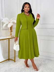 2025 Autumn/Winter Plus Size Women's Cardigan Suit Jacket Two Pieces Set, Suitable For Commuting, Business, And Everyday Outdoor Wear - Green - View 6