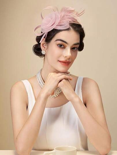 1pc Elegant Natural Feather Hairband, Versatile For Party And Performance, Spring/Autumn Mini Hats Tiny Hats Derby Hat Fascinator Mini Top Hat Mini Cap, Gifts, Wedding, Classy, Festival Outfits, Rave Accessories