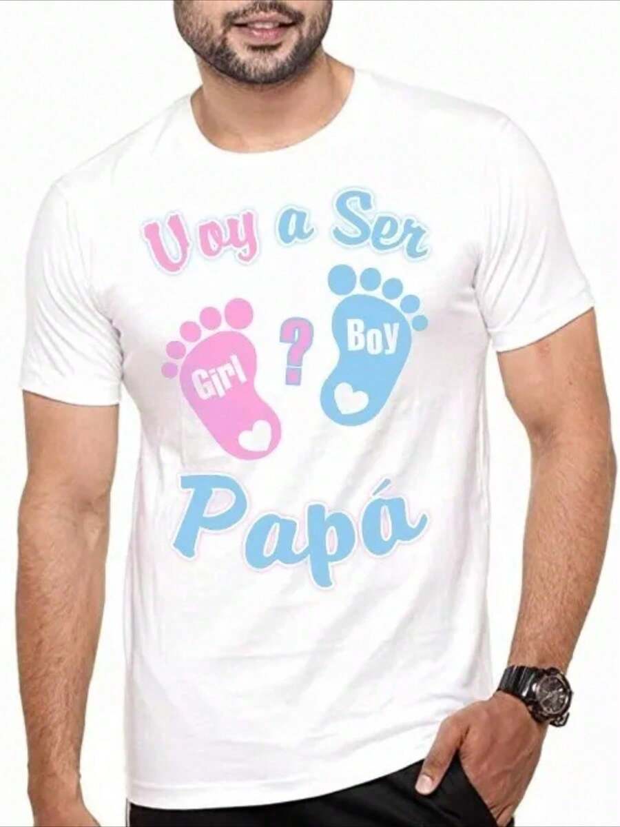 Camisa para hombres 1Pcs 100% Algodón Impresión digital 220g Estampado que Expresa la Alegría y la Expectativa de Convertirse en un Nuevo Padre - Blanco - Ver 1