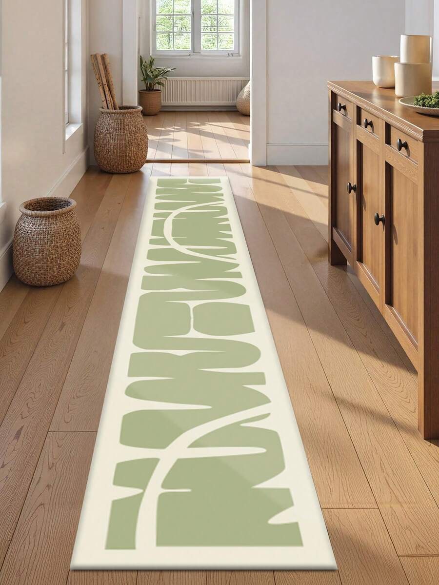 1 Piece Green Carpet, Modern Minimalist Geometric Style, Hall Carpet, Rectangle Crystal Velvet Carpet, 1000g/M², Anti-Slip Washable, Decorative For Home, Living Room, Kitchen, Dining Room, Office, All Season - Green - View 1