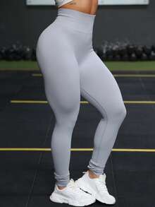 Sport Studio Seamless High Waisted Shapewear Leggings In Solid Color - Màu Xám nhạt - Xem 1
