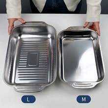 Stainless Steel Baking Pan Set With Lid - Non-Stick, Dual Handle, Versatile For Desserts, Bread, BBQ & More - Heat Resistant, Easy Clean, Rectangular, Baking Trays, Seafood Trays, Dinner Plates - Multicolor - View 6