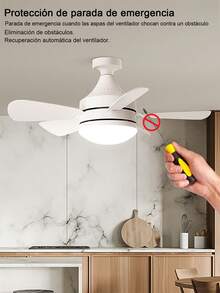 50W Ceiling Fan With Remote Control, 3-Color Lights, 3 Speeds, With Timer Function, Closed Ceiling For Kitchen/Bathroom/Bedroom - Multicolor - View 6