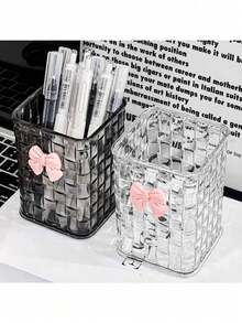1/4 pièces Boîte de rangement de bureau transparent, support à stylos et boîte de rangement, idéal pour les fournitures scolaires, le bureau, le dortoir, le maquillage, les soins de la peau et les accessoires de bureau - Multicolore - Voir 8