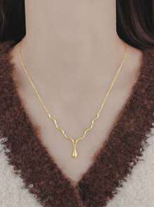 1pc French Minimalist Teardrop Pendant Necklace, Water Ripple Design, Suitable For Women's Daily Wear