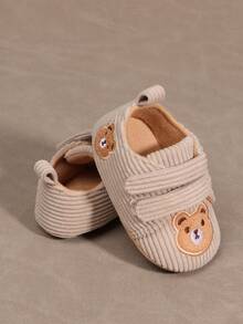 1 Pair Toddler Boys Cartoon Bear Embroidery Hook And Loop Design Flat Non-Slip 0-1 Years Old Casual Indoor Infant First Walker Shoes, Suitable For Spring/Autumn - Apricot - View 5
