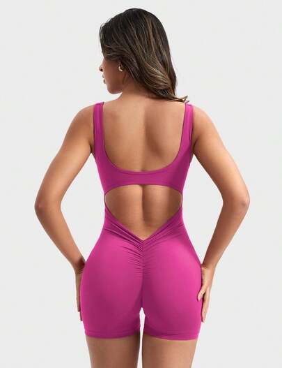 YEOREO One Piece Workout Jumpsuits For Women Backless Tummy Control Sleeveless Jumpsuits Lizvette V Back Scrunch Yoga Romper