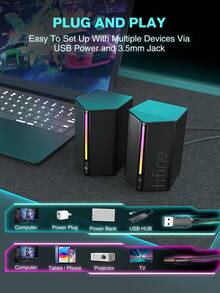Speaker Komputer FIFINE A20, Speaker PC Berkabel dengan Pencahayaan RGB, Kontrol Volume, Didukung USB, Penguat Bass, Saklar On/Off, Lampu RGB yang Dapat Diatur, Kabel Audio 3.5mm, Cocok untuk Laptop, Monitor, Ponsel, Tablet - Hitam - View 9