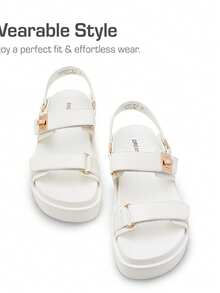 Women's Wedge Sandals,Comfortable Platform Dress Shoes, Round Toe Casual & Dressy Flatform Summer Sandals With Adjustable Straps - White - View 6