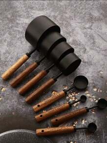 4/8Pcs Stainless Steel Measuring Cups And Spoons Set With Wooden Handle, Multiple Colors - Versatile Cooking And Baking Tools - Measuring Cups Set With Graduations - Kitchen Essentials, Food, Cooking, Travel, Kitchen Supplies, Kitchen Utensils. Multiple Colors, Multiple Sizes, Stackable Storage To Meet Your Different Needs