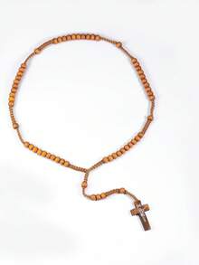 1 Classic Retro Wooden Beaded Cross Pendant Necklace, Unisex Personalized Rosewood Handmade Prayer Bead Jewelry Gift - Pendant Necklace - View 13