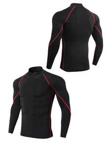 5 Pieces Of Men's High-Neck Fitness Long-Sleeve Athletic Running T-Shirts, Suitable For Autumn And Winter, With High Elasticity, Moisture-Wicking, Breathable, And Tight-Fitting Design. - 混色 - 查看 5