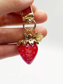 1pc Cute Strawberry Keychain, Heart-Shaped Small Ornament Bag Charm Key Chain Decor Gift For Girls, Woman Wallet Key Holder, Phone Charm, Car Keyring, Sturdy & Portable For Daily Use, Shopping, School - Multicolor - View 12