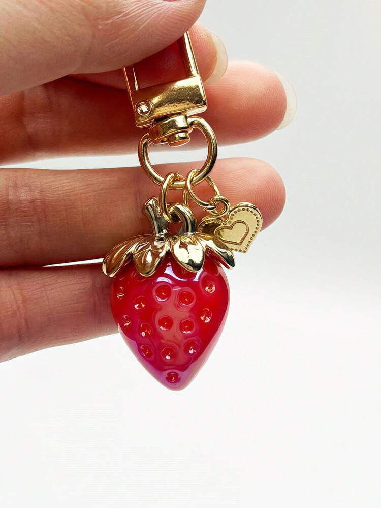1pc Cute Strawberry Keychain, Heart-Shaped Small Ornament Bag Charm Key Chain Decor Gift For Girls, Woman Wallet Key Holder, Phone Charm, Car Keyring, Sturdy & Portable For Daily Use, Shopping, School - Multicolor - View 11