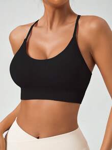 3pcs Women Seamless Ribbed Yoga Fitness Bras With Criss-Cross Straps And Stylish Open Back Design - Multicolor - View 4