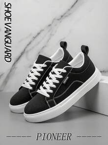 男士街头风舒适低帮平底运动鞋，简约复古拼接休闲日常运动鞋，情侣鞋，完美搭配运动牛仔裤造型 - 黑色 - 查看 5