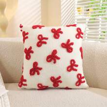 1 件可爱提花蝴蝶结图案柔软毛绒装饰枕套（仅枕套，无枕芯）
