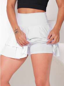 Short Skirt Ruffle Double Layer Fitness Gym Dance Running High Waist Suplex WOLFOX - trắng - Xem 3
