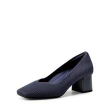 Women's Square Toe Chunky Heels Pumps Comfortable Knitted Closed Toe Fashionable Elegant Casual Holiday Work Dress Shoes - 藏蓝色 - 查看 4