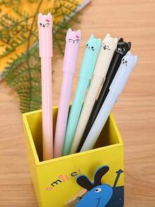 8支装喵星凝胶笔，创意卡通可爱，摇尾巴喵星猫黑色/蓝色凝胶笔，钢笔，签名笔，文具，开学季，节日礼物 - 彩色 - 查看 4