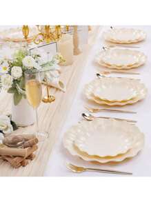 24 platos de plástico beige reutilizables e irrompibles, aptos para lavavajillas, perfectos para fiestas, cumpleaños y picnics. Sin BPA (12 personas).