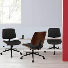 CLATINA Armless Home Office Chair, Desk Chair With Wheels, Adjustable Height Reading Chair, Leather Mid Back & Swivel Computer Chair, Modern Walnut Chair With Back For Studio Meeting Room(Black)