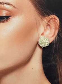 1pc French Minimalist Elegant White Flower Pearl Stud Earrings, Versatile For Dates, Parties, Gatherings & More