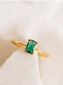 Tsnamer 1 件矩形天然苔藓玛瑙戒指承诺戒指适合女士女友订婚生日礼物日常珠宝礼物（天然石颜色随机）