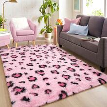 Homore 1pc Leopard Rug,  Pink/Khaki Leopard Rug For Boy Girls Bedroom, Soft Leopard Rug For Living Room Decor, Modern Interior Fluffy Area Rug For Living Room, Bedroom, Fall Decor,Home Decor.,Room Decor,Christmas Decoration,Accent Rug, Floor Covering - 粉色 - 查看 1