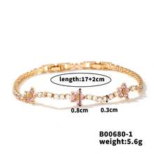 1pc Stainless Steel 18K Plated Floral Rhinestone Pendant Bracelet, Luxury Women's Accessory Suitable For Party, Date, Work - Yellow Gold - View 17