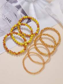 7 件套波西米亚风格多面水晶珠手链套装，百搭设计，适合女性日常佩戴（珠子数量根据长度而变化）