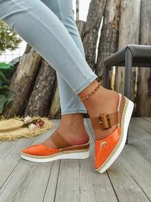 Women Plus Size Slip-On Linen Rope Wedges Sandals, Versatile & Lightweight European Style, Elegant Platform,Mule Shoes - Orange - View 3