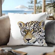 1 件 17.7*17.7 英寸 (45*45 厘米) 涤纶水彩豹纹印花设计靠垫套 [单面印花] 家居装饰 [不含枕芯]，适合日常使用，家居装饰，客厅沙发，卧室，汽车头枕枕头床上用品枕套房间装饰卧室装饰靠垫套靠垫 - 彩色 - 查看 4