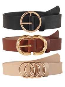 3 Pcs Women's Belt Set, Women's Waist Belts With Gold Color Alloy Buckle, Suitable For Jeans - Multicolor - View 10