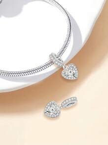 1 pieza Cuentas de plata de ley 925 con corazón de circonita a la moda para mujeres, apta para pulseras, brazaletes, elaboración de joyas DIY, regalo para aniversario, fina joyería de dama, San Valentín