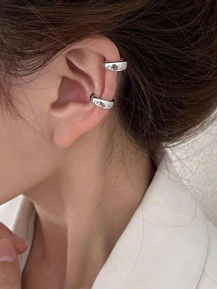 2pcs Set Clip On Earrings, Women's Fake Ear Cuff Rings, Fashion Circle Cartilage Clip Earrings, Girl's Jewelry Gift