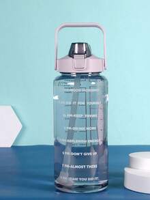 1PC 2L运动水壶2000ml大容量塑料水杯健身房肚腩杯吸管太空杯水瓶吨吨杯 - 粉色 - 查看 5