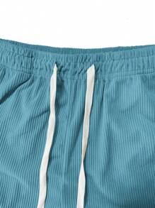 Men's Casual Corduroy Drawstring Waist Shorts, Tag Label, Suitable For Summer Outdoor Beach Leisure Wear