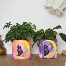 GUGUGO Moon Cat Cute Flower Pots Unique Rainbow Planter With Drainage Vintage Retro Colorful Flower Plant Pots For Indoor Plants Eclectic Succulent Gardening Pot For Home Décor A Purple 5Inch
