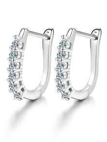 1 对 0.5 克拉单面 1 克拉总钻石设计 D 色莫桑石钻石耳环 S925 纯银耳钉高端大气女士婚礼耳环奢华珠宝礼品珠宝结婚周年礼物 - 單邊莫桑鑽耳環 - 查看 3