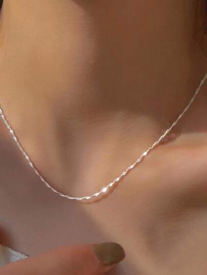 FOREVER QUEEN Collar De Cadena Torcida Italiana Para Mujer De Plata Esterlina S925, Collar De Cadena Apilado De 16in A 24in, Plateado Con Platino 18k, Como Regalo Para La Novia